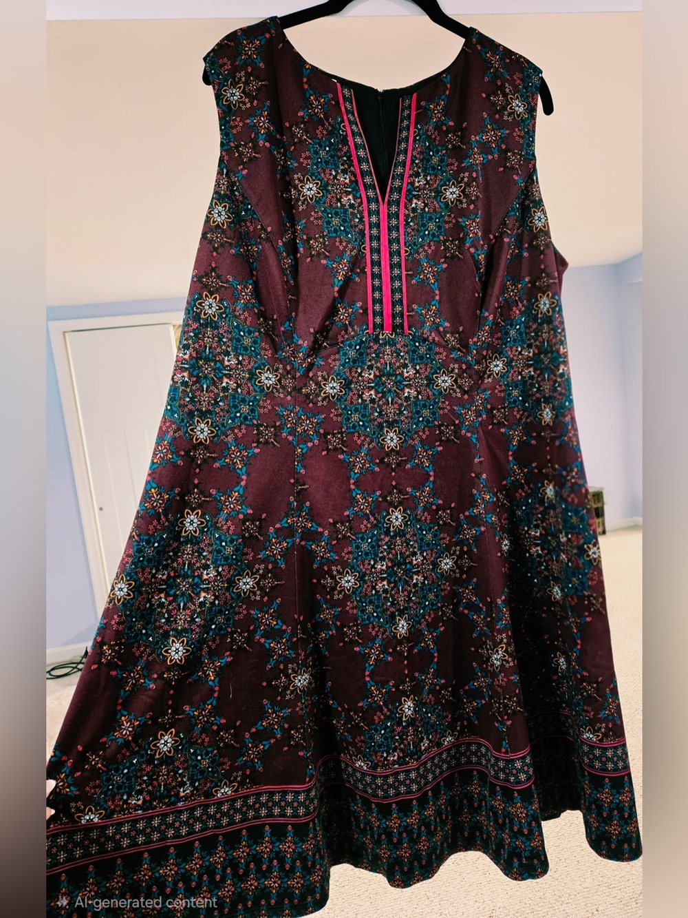 Adore Plum Floral Midi Dress with Teal & Pink Accents